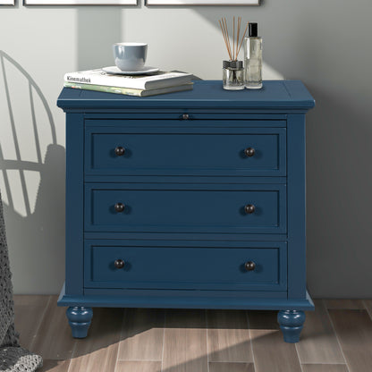 U_STYLE 27.6''Nightstand with Pine Wood veneer, Fashion Bedside Cabinet with 3 Drawers and pull-out tray, Minimalist Sofa Side Table with rubber legs and Metal handle for Bedroom Sofa Couch Office image 1