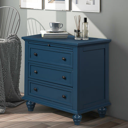 U_STYLE 27.6''Nightstand with Pine Wood veneer, Fashion Bedside Cabinet with 3 Drawers and pull-out tray, Minimalist Sofa Side Table with rubber legs and Metal handle for Bedroom Sofa Couch Office image 2
