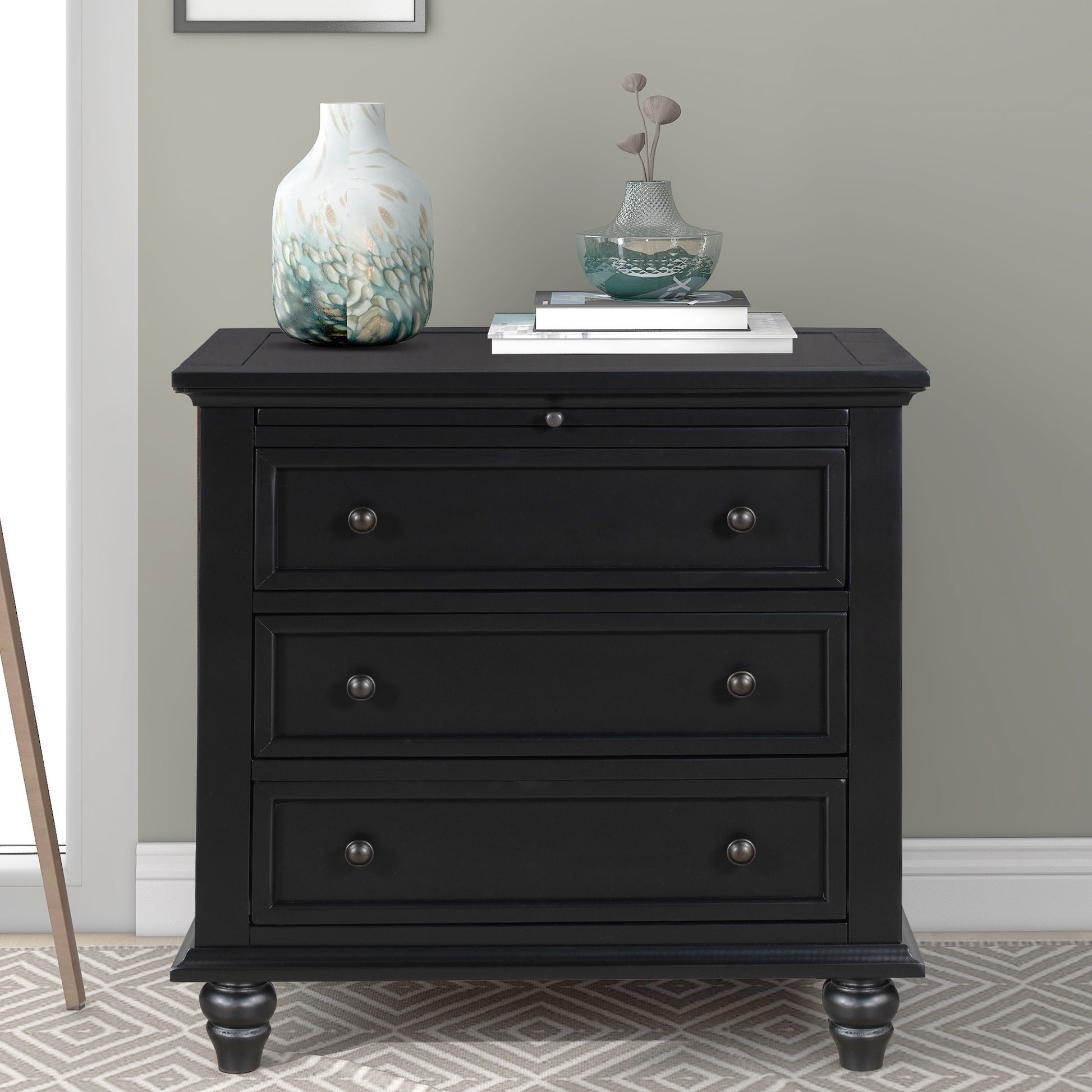 U_STYLE 27.6'' Painted Nightstand with pull-out tray, Fashion Bedside Cabinet with 3 Drawers, Minimalist Sofa Side Table with rubber legs and Metal handle for Bedroom Sofa Couch Office image 1