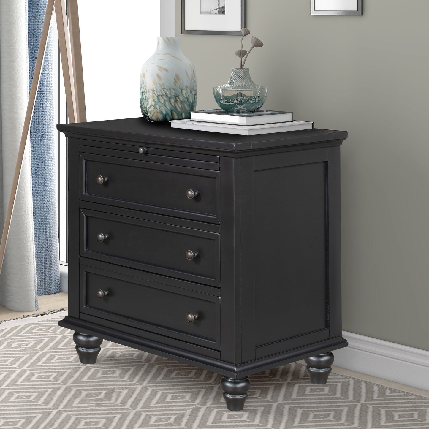 U_STYLE 27.6'' Painted Nightstand with pull-out tray, Fashion Bedside Cabinet with 3 Drawers, Minimalist Sofa Side Table with rubber legs and Metal handle for Bedroom Sofa Couch Office image 2