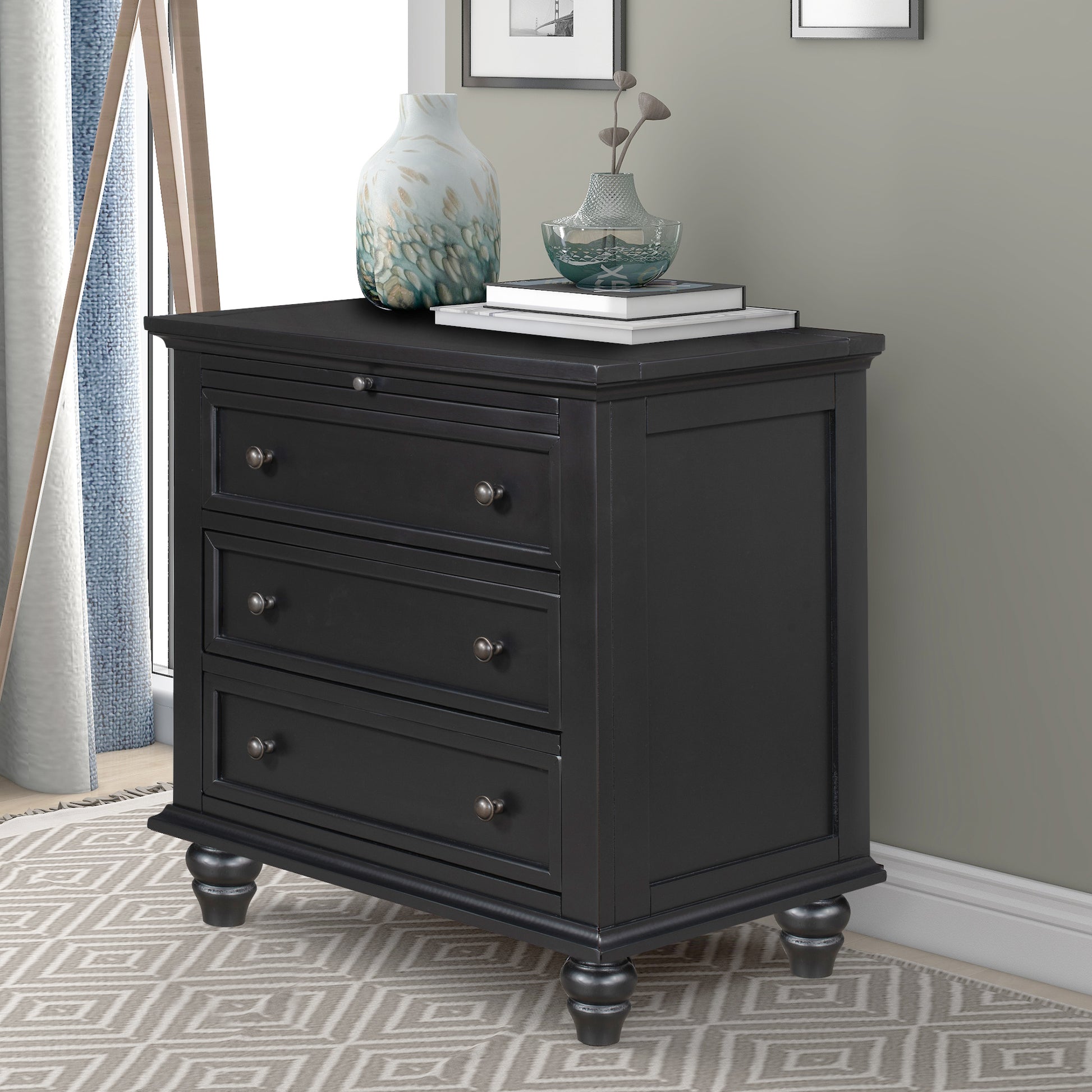 U_STYLE 27.6'' Painted Nightstand with pull-out tray, Fashion Bedside Cabinet with 3 Drawers, Minimalist Sofa Side Table with rubber legs and Metal handle for Bedroom Sofa Couch Office image 2