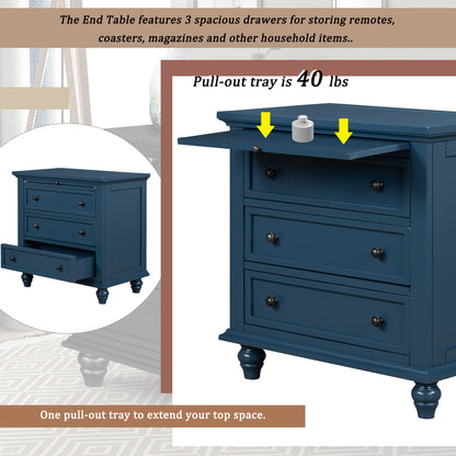 U_STYLE 27.6''Nightstand with Pine Wood veneer, Fashion Bedside Cabinet with 3 Drawers and pull-out tray, Minimalist Sofa Side Table with rubber legs and Metal handle for Bedroom Sofa Couch Office image 5