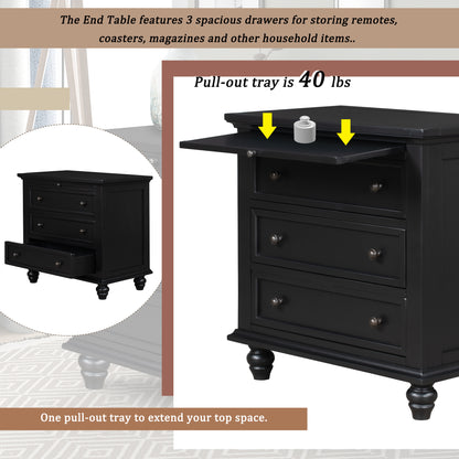 U_STYLE 27.6'' Painted Nightstand with pull-out tray, Fashion Bedside Cabinet with 3 Drawers, Minimalist Sofa Side Table with rubber legs and Metal handle for Bedroom Sofa Couch Office image 5