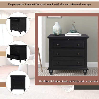 U_STYLE 27.6'' Painted Nightstand with pull-out tray, Fashion Bedside Cabinet with 3 Drawers, Minimalist Sofa Side Table with rubber legs and Metal handle for Bedroom Sofa Couch Office image 3