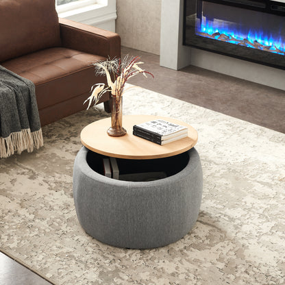 Round Storage Ottoman, 2 in 1 Function, Work as End table and Ottoman, Dark Grey (25.5"x25.5"x14.5") image 1
