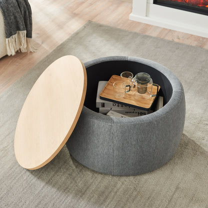 Round Storage Ottoman, 2 in 1 Function, Work as End table and Ottoman, Dark Grey (25.5"x25.5"x14.5") image 3