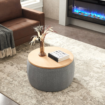 Round Storage Ottoman, 2 in 1 Function, Work as End table and Ottoman, Dark Grey (25.5"x25.5"x14.5") image 4