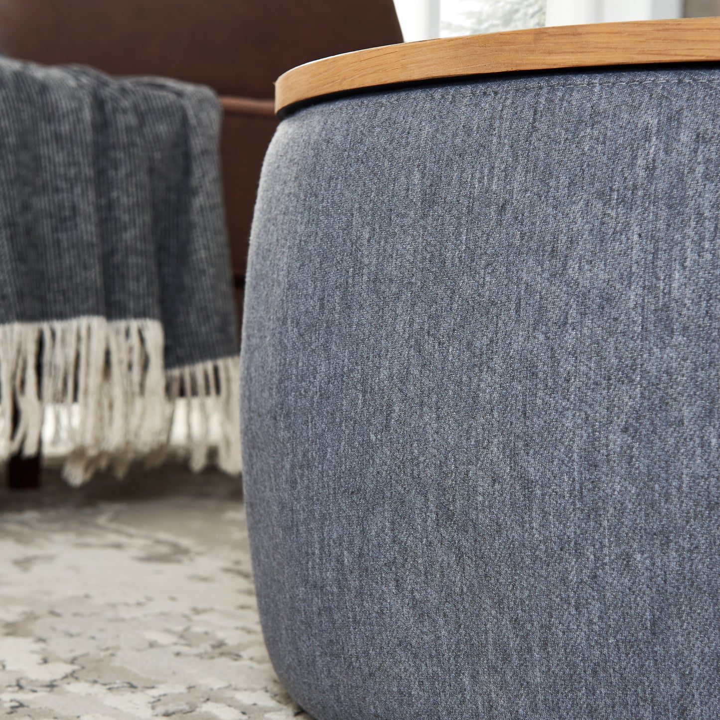 Round Storage Ottoman, 2 in 1 Function, Work as End table and Ottoman, Dark Grey (25.5"x25.5"x14.5") image 8