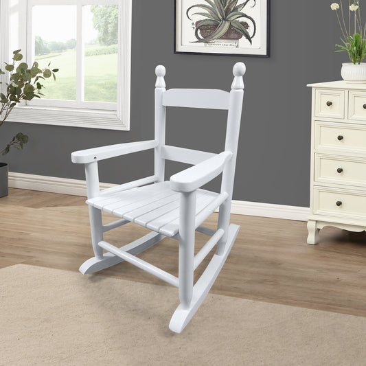 Children's white rocking chair made of poplar wood for indoor and outdoor use - front view