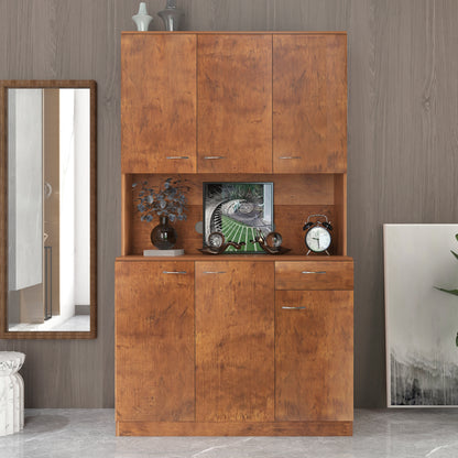 70.87" Tall Wardrobe& Kitchen Cabinet, with 6-Doors, 1-Open Shelves and 1-Drawer for bedroom,Walnut image 4