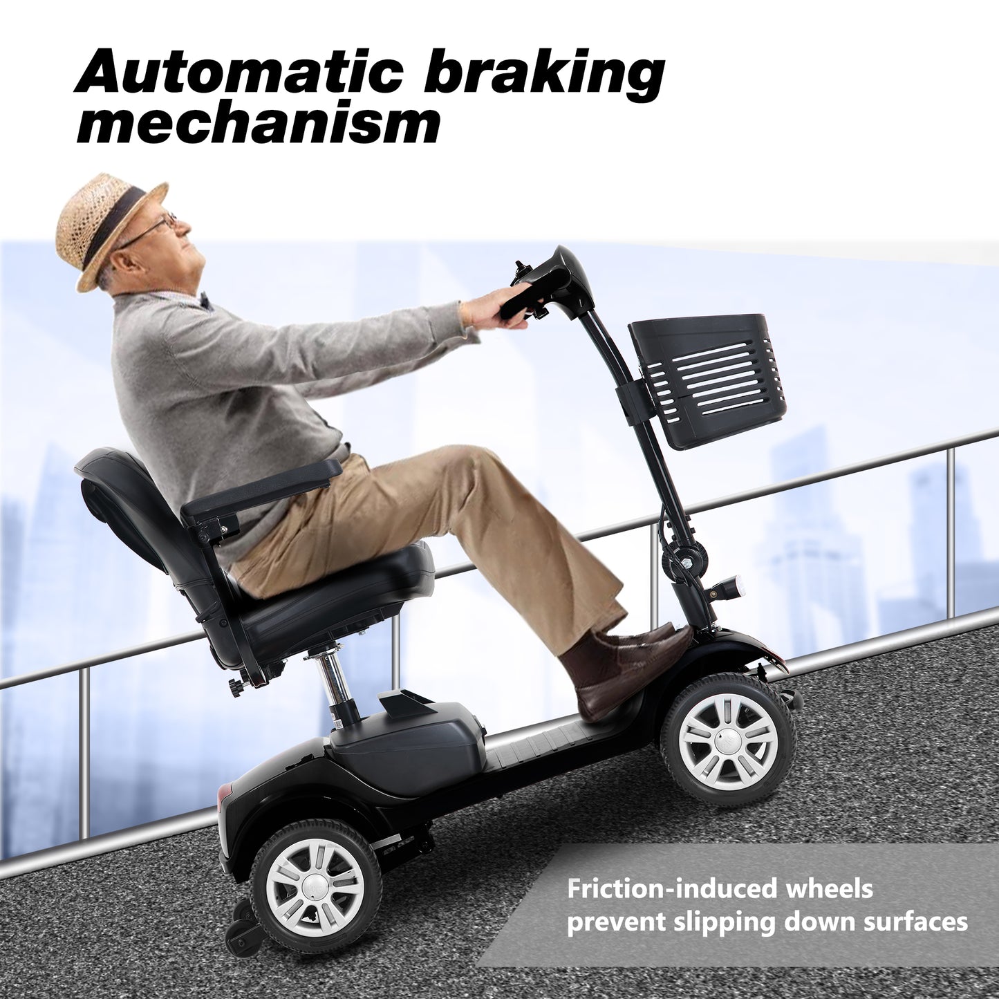 Four wheels Compact Travel Mobility Scooter with 300W Motor for Adult-300lbs, Gloss Black image 6