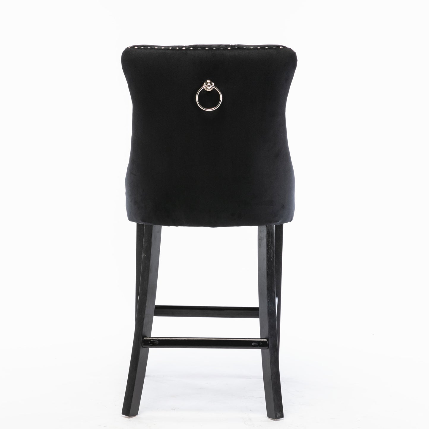Contemporary Velvet Upholstered Barstools with Button Tufted Decoration and Wooden Legs, and Chrome Nailhead Trim, Leisure Style Bar Chairs,Bar stools, Set of 2 (Black),SW2002BK image 6