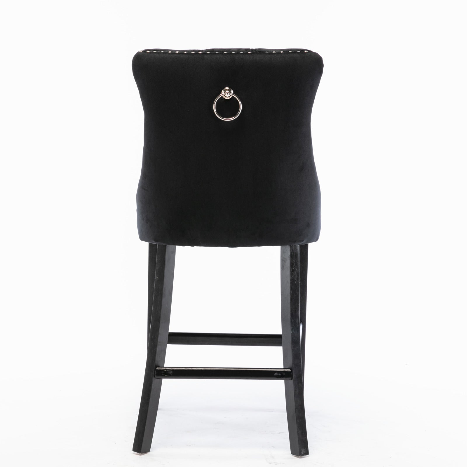 Contemporary Velvet Upholstered Barstools with Button Tufted Decoration and Wooden Legs, and Chrome Nailhead Trim, Leisure Style Bar Chairs,Bar stools, Set of 2 (Black),SW2002BK image 6
