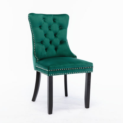 Nikki Collection Modern, High-end Tufted Solid Wood Contemporary Velvet Upholstered Dining Chair with Wood Legs Nailhead Trim 2-Pcs Set,Green, SW2001GN image 3