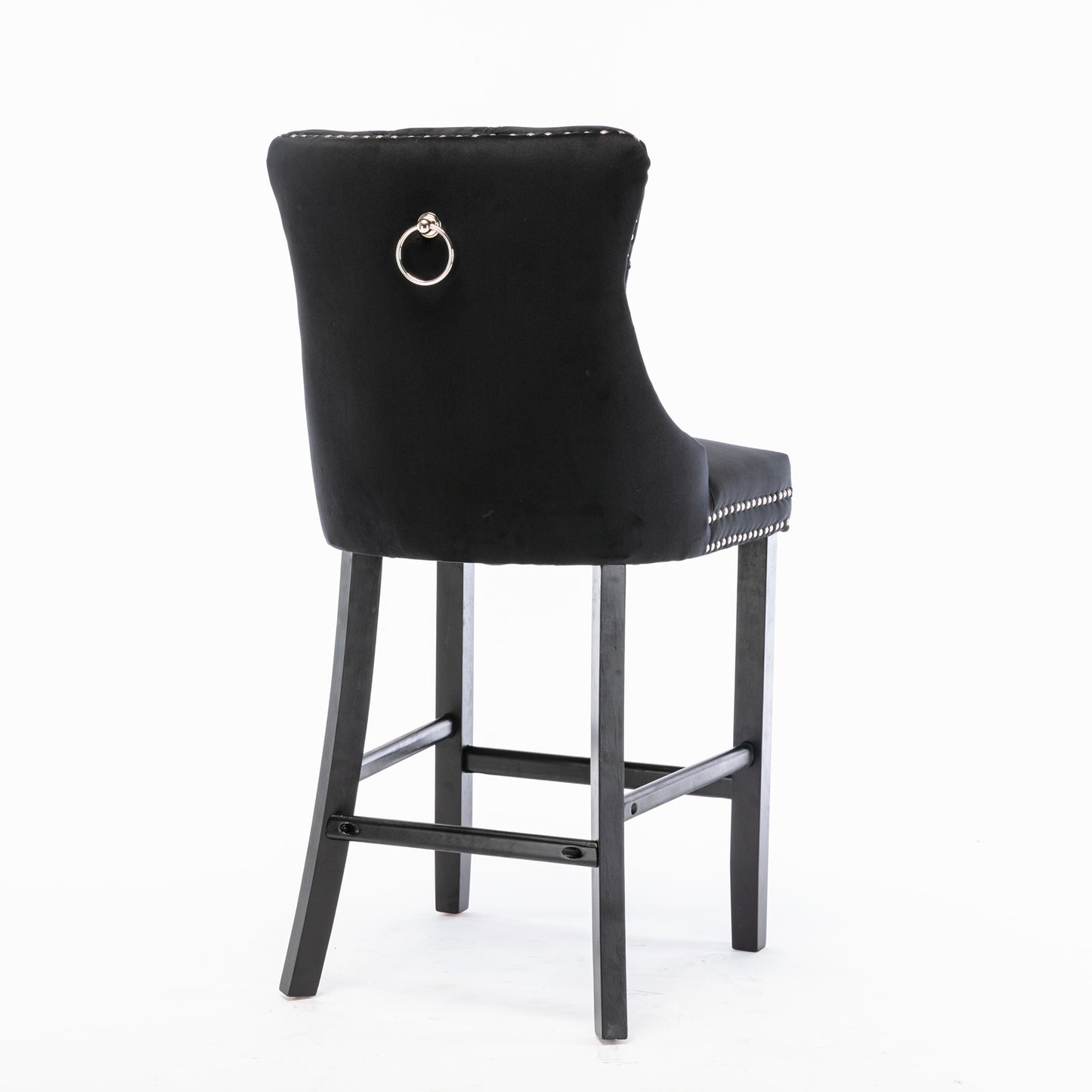 Contemporary Velvet Upholstered Barstools with Button Tufted Decoration and Wooden Legs, and Chrome Nailhead Trim, Leisure Style Bar Chairs,Bar stools, Set of 2 (Black),SW2002BK image 5
