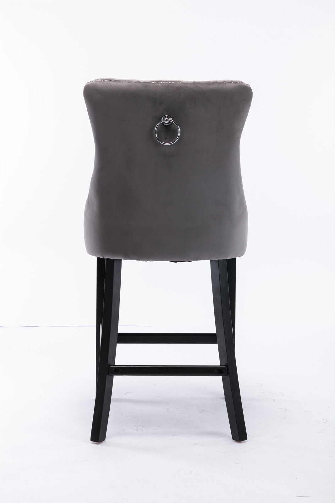 Contemporary Velvet Upholstered Barstools with Button Tufted Decoration and Wooden Legs, and Chrome Nailhead Trim, Leisure Style Bar Chairs,Bar stools, Set of 2 (Gray),SW1902GY image 6