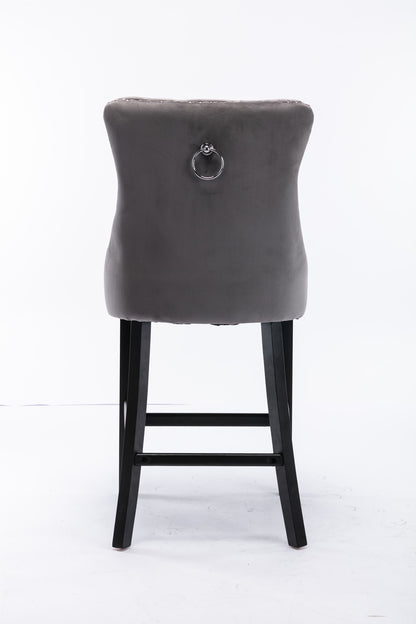 Contemporary Velvet Upholstered Barstools with Button Tufted Decoration and Wooden Legs, and Chrome Nailhead Trim, Leisure Style Bar Chairs,Bar stools, Set of 2 (Gray),SW1902GY image 6