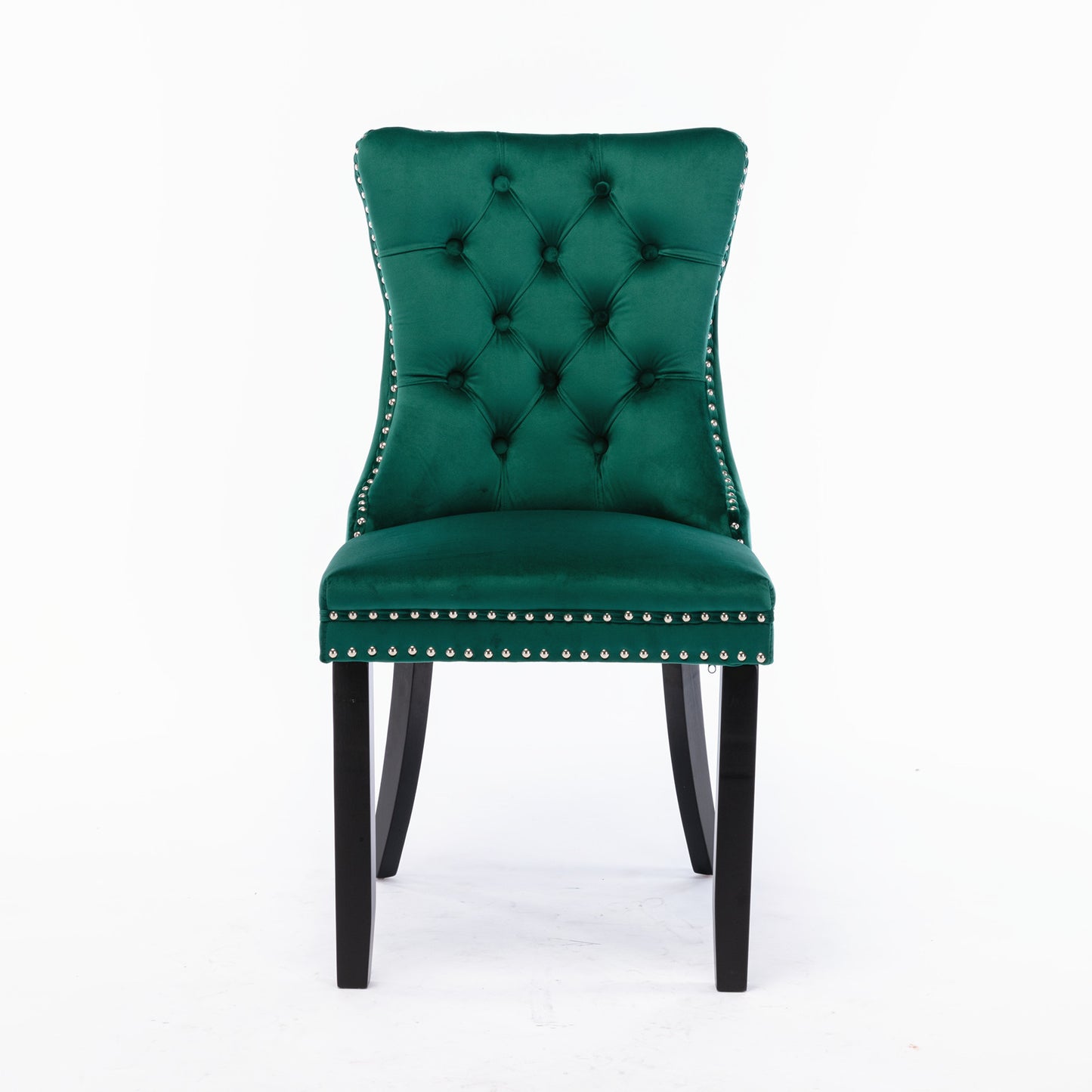 Nikki Collection Modern, High-end Tufted Solid Wood Contemporary Velvet Upholstered Dining Chair with Wood Legs Nailhead Trim 2-Pcs Set,Green, SW2001GN image 2