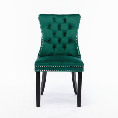Nikki Collection Modern, High-end Tufted Solid Wood Contemporary Velvet Upholstered Dining Chair with Wood Legs Nailhead Trim 2-Pcs Set,Green, SW2001GN image 2