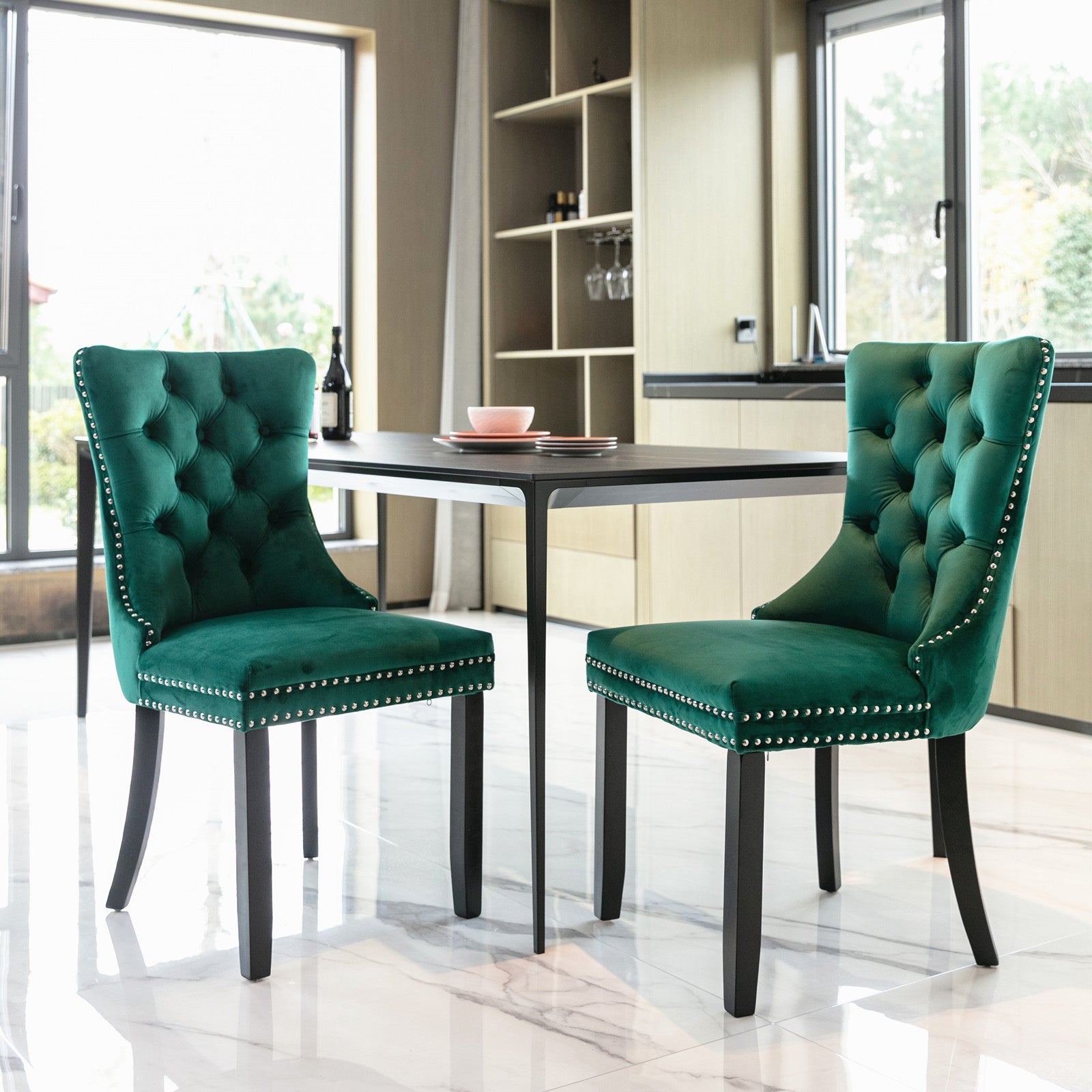 Nikki Collection Modern, High-end Tufted Solid Wood Contemporary Velvet Upholstered Dining Chair with Wood Legs Nailhead Trim 2-Pcs Set,Green, SW2001GN image 10