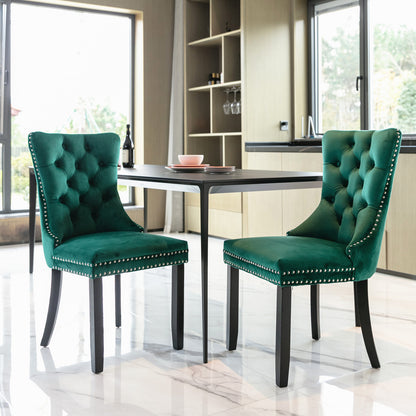Nikki Collection Modern, High-end Tufted Solid Wood Contemporary Velvet Upholstered Dining Chair with Wood Legs Nailhead Trim 2-Pcs Set,Green, SW2001GN image 10