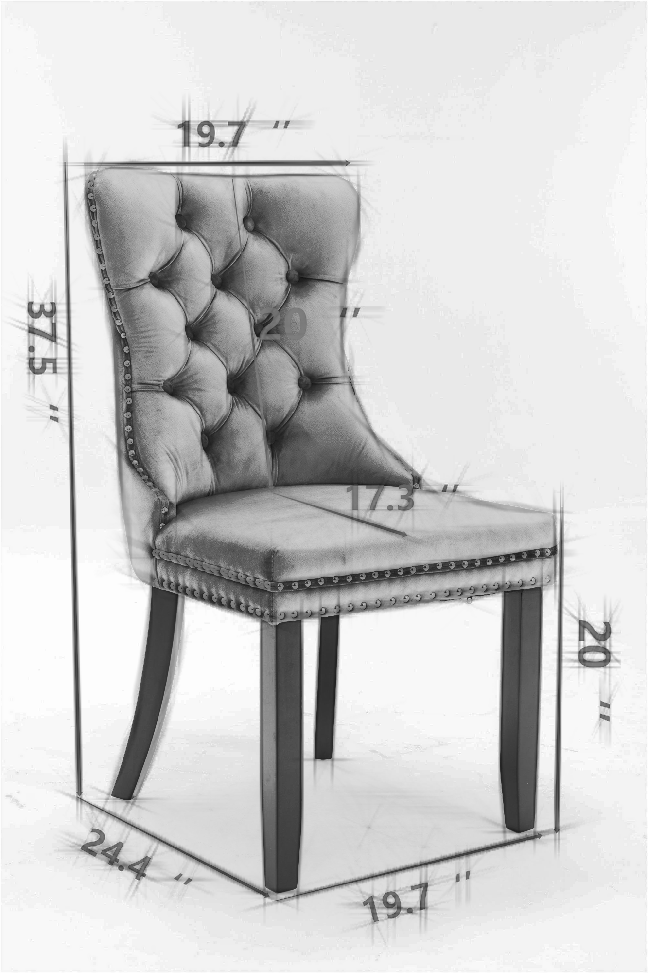 A&A Furniture,Nikki Collection Modern, High-end Tufted Solid Wood Contemporary Velvet Upholstered Dining Chair with Chrome Stainless Steel Plating Legs,Nailhead Trim,Set of 2,Gray and Chrome, SW1701GY image 10