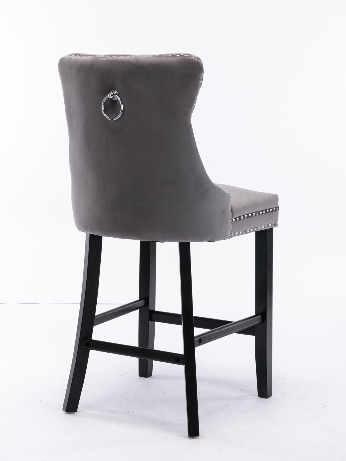 Contemporary Velvet Upholstered Barstools with Button Tufted Decoration and Wooden Legs, and Chrome Nailhead Trim, Leisure Style Bar Chairs,Bar stools, Set of 2 (Gray),SW1902GY image 5