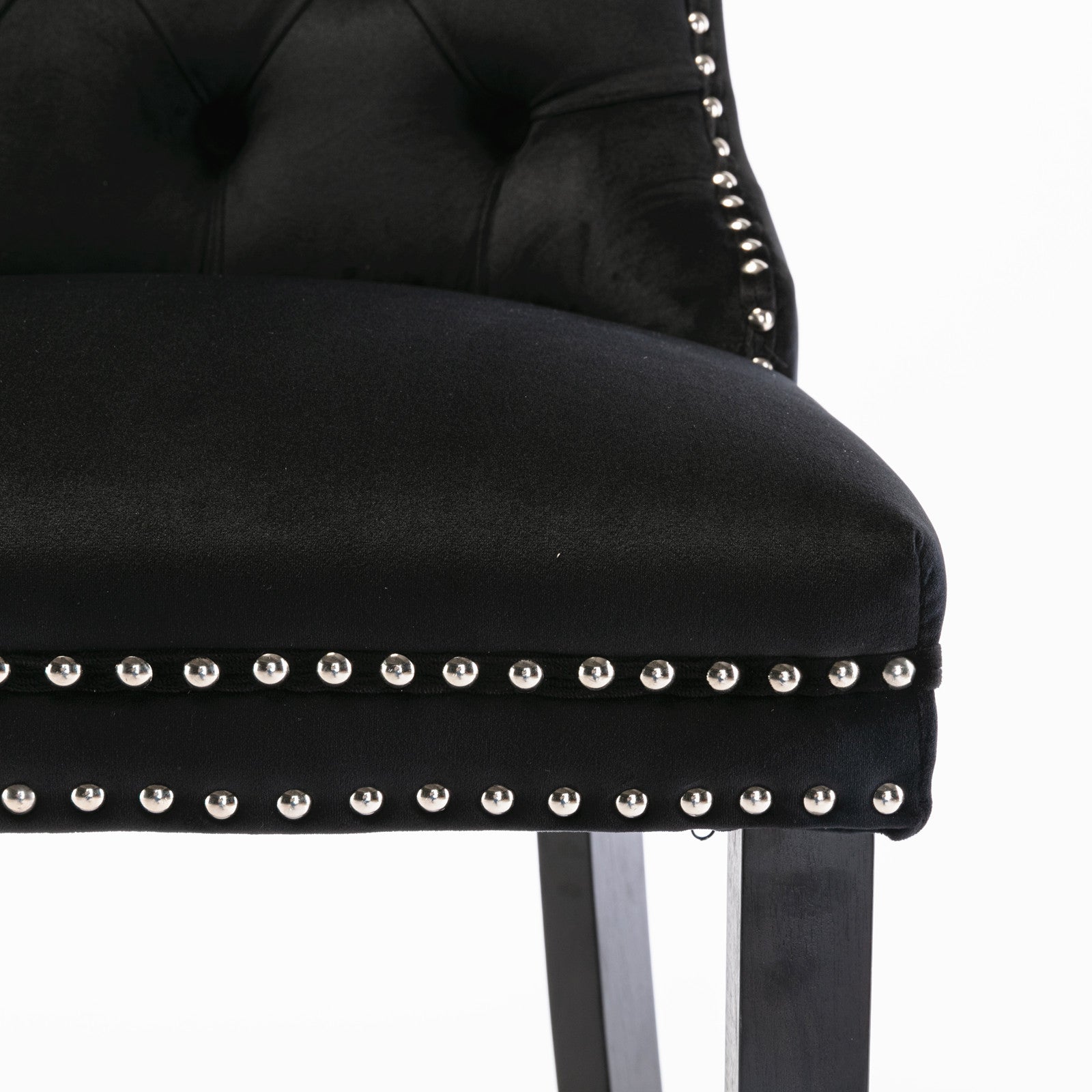 Contemporary Velvet Upholstered Barstools with Button Tufted Decoration and Wooden Legs, and Chrome Nailhead Trim, Leisure Style Bar Chairs,Bar stools, Set of 2 (Black),SW2002BK image 10