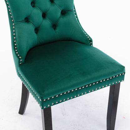 Nikki Collection Modern, High-end Tufted Solid Wood Contemporary Velvet Upholstered Dining Chair with Wood Legs Nailhead Trim 2-Pcs Set,Green, SW2001GN image 8