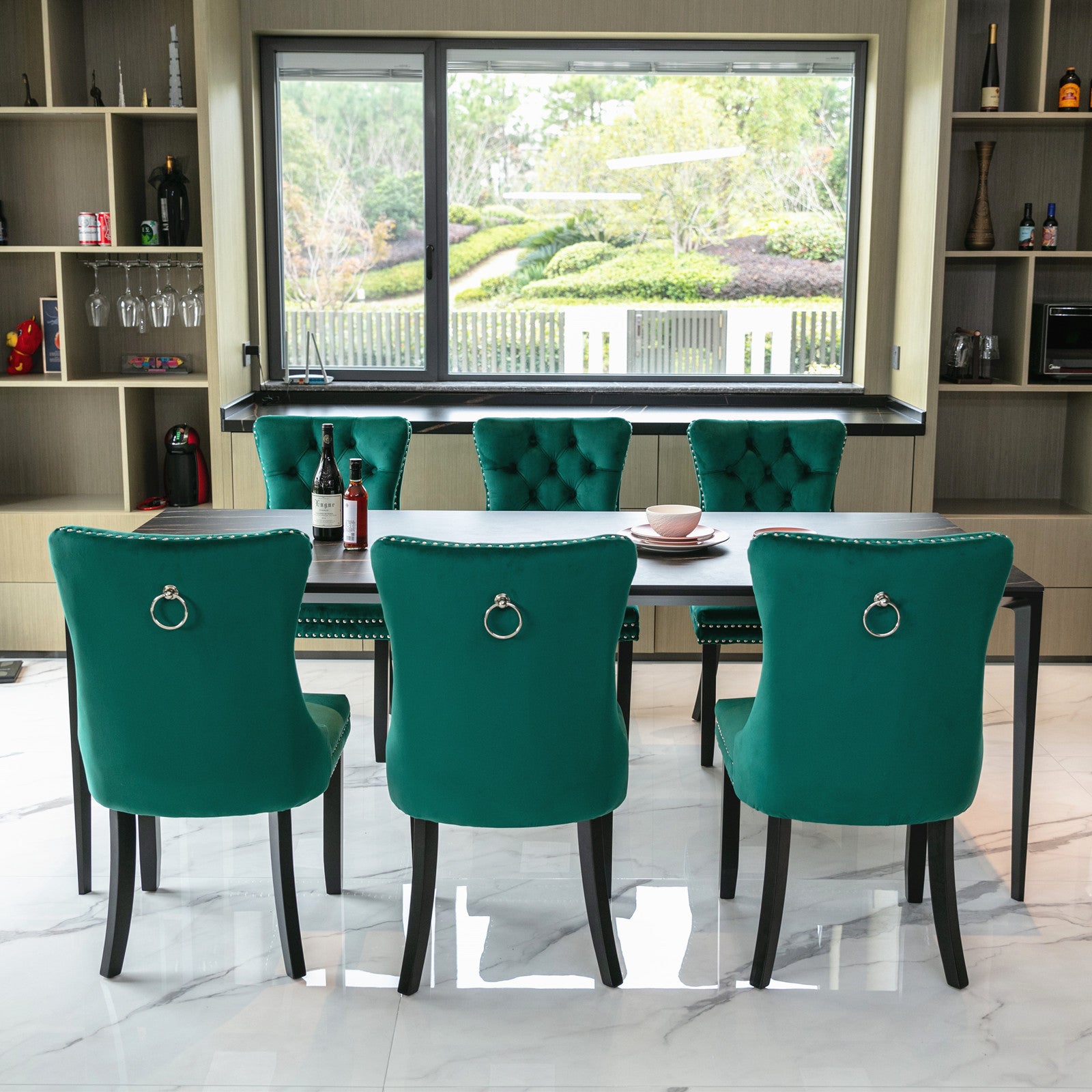 Nikki Collection Modern, High-end Tufted Solid Wood Contemporary Velvet Upholstered Dining Chair with Wood Legs Nailhead Trim 2-Pcs Set,Green, SW2001GN image 11
