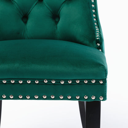 Nikki Collection Modern, High-end Tufted Solid Wood Contemporary Velvet Upholstered Dining Chair with Wood Legs Nailhead Trim 2-Pcs Set,Green, SW2001GN image 9