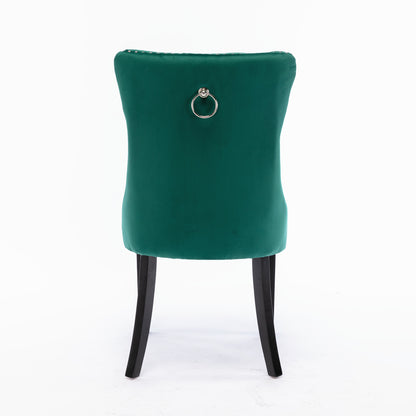 Nikki Collection Modern, High-end Tufted Solid Wood Contemporary Velvet Upholstered Dining Chair with Wood Legs Nailhead Trim 2-Pcs Set,Green, SW2001GN image 6