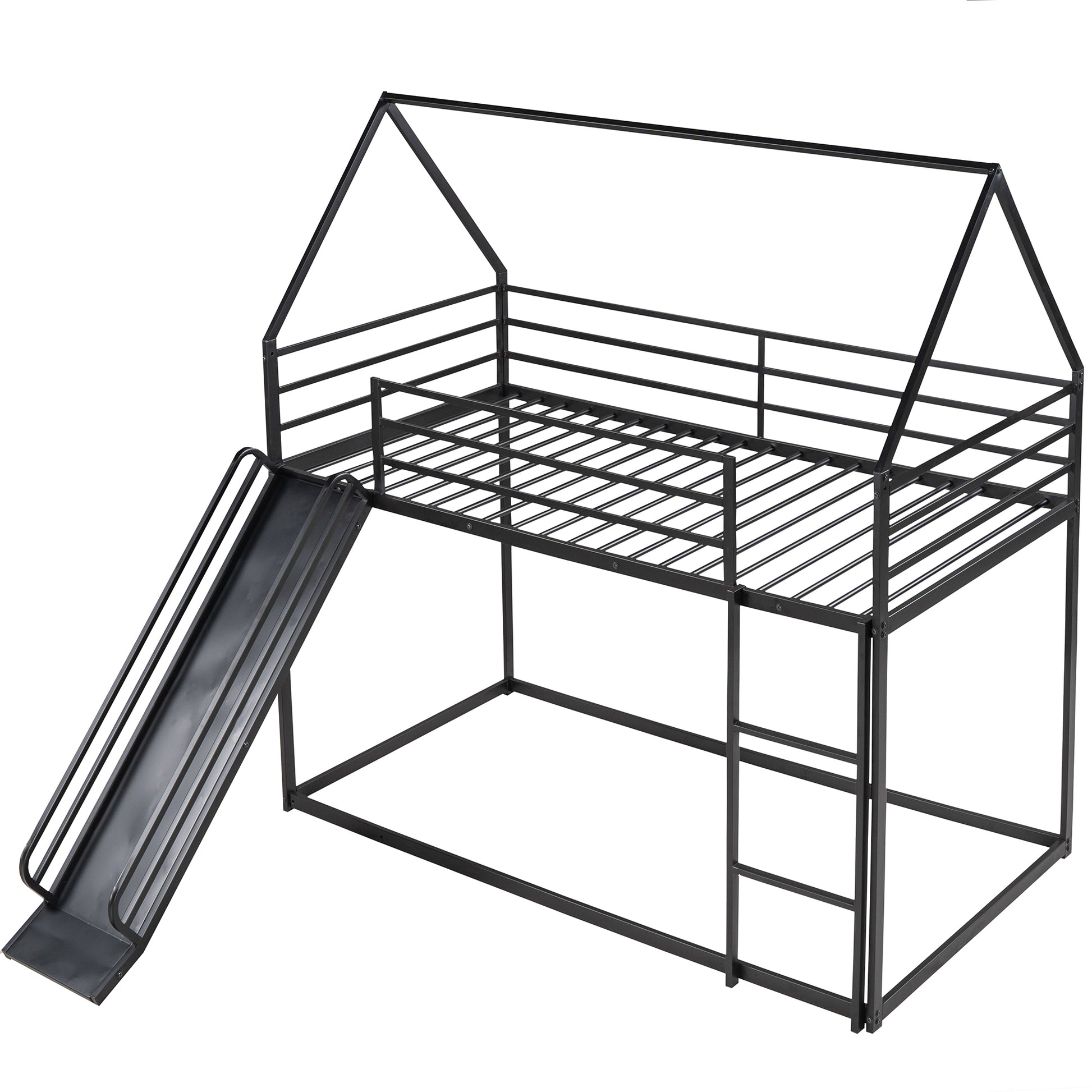 Twin over Twin House Bunk Bed with Ladder and Slide,Black image 7