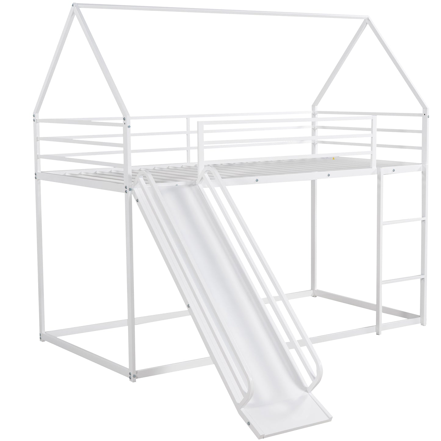 Twin over Twin House Bunk Bed with Ladder and Slide,White image 5