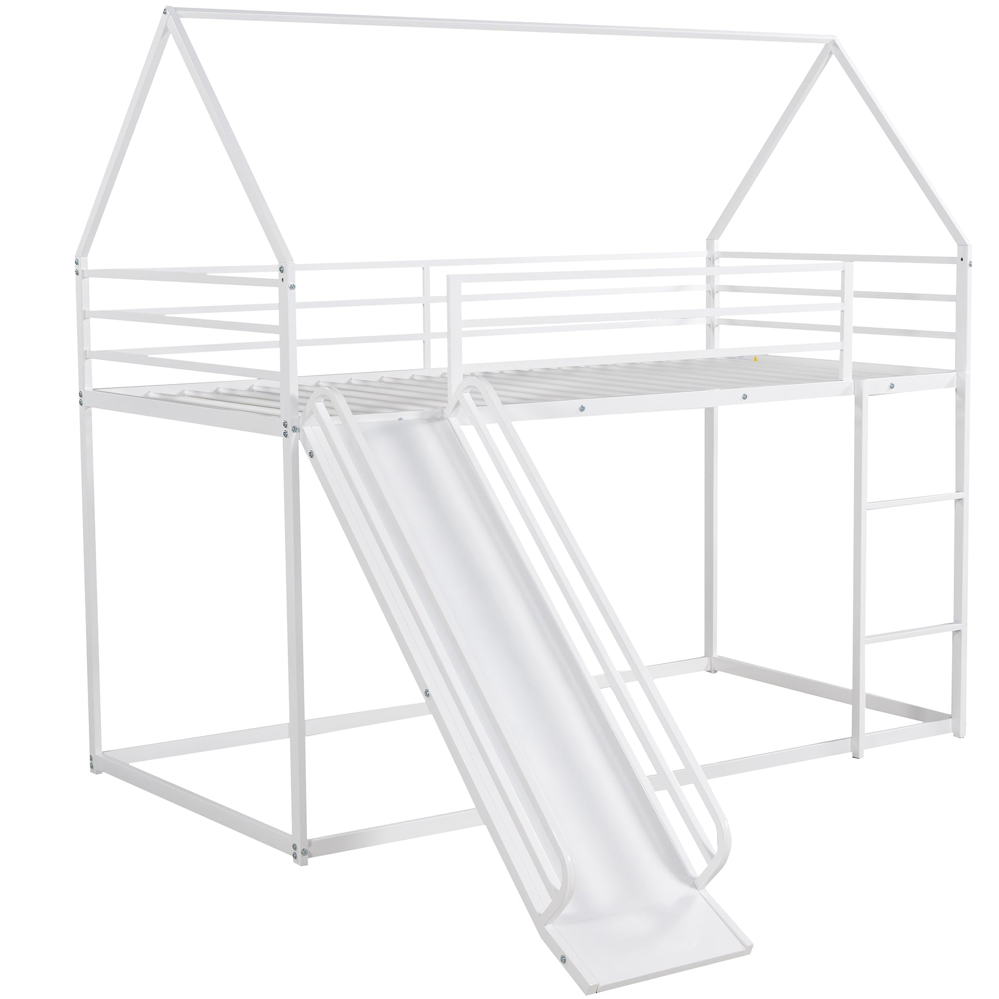 Twin over Twin House Bunk Bed with Ladder and Slide,White image 5