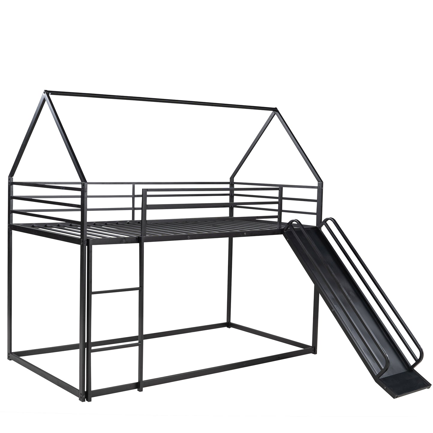 Twin over Twin House Bunk Bed with Ladder and Slide,Black image 9
