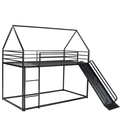 Twin over Twin House Bunk Bed with Ladder and Slide,Black image 9