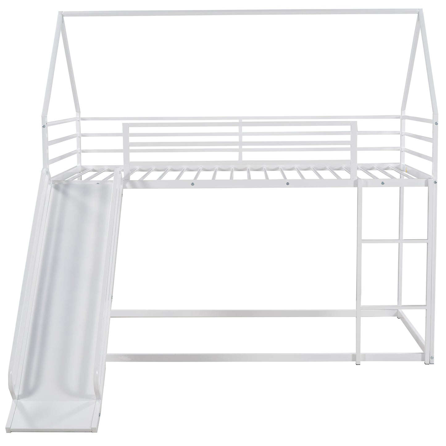 Twin over Twin House Bunk Bed with Ladder and Slide,White image 11