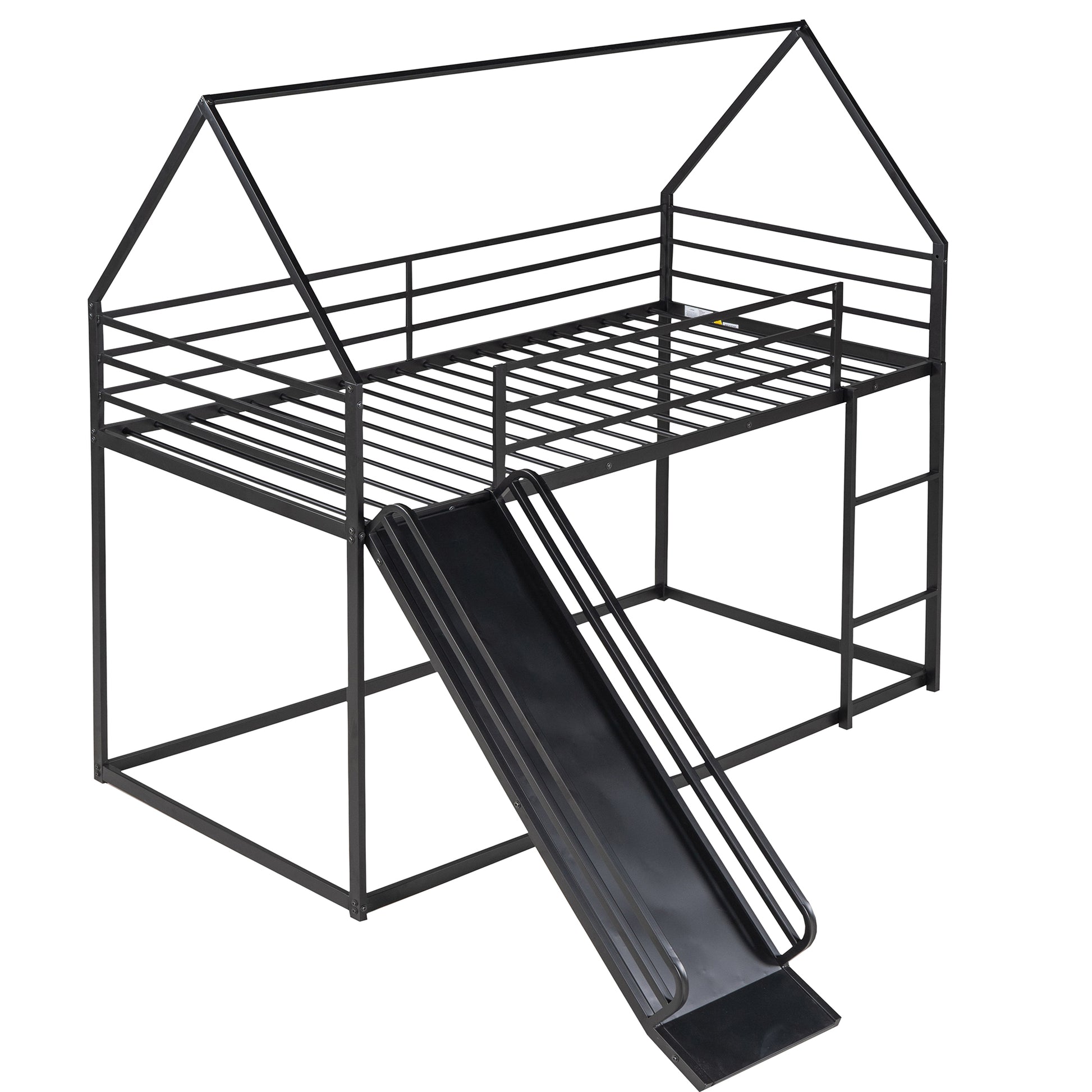 Twin over Twin House Bunk Bed with Ladder and Slide,Black image 5