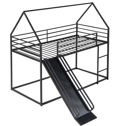 Twin over Twin House Bunk Bed with Ladder and Slide,Black image 5