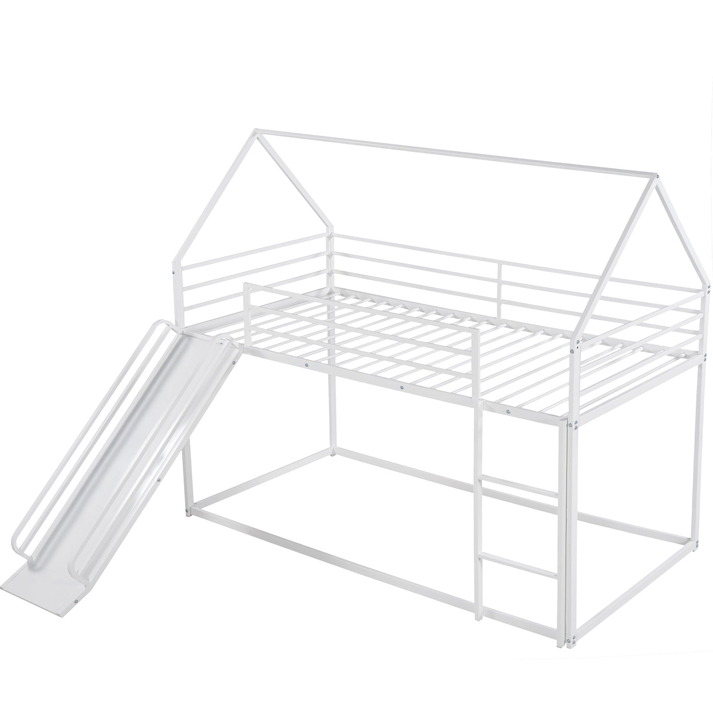 Twin over Twin House Bunk Bed with Ladder and Slide,White image 9