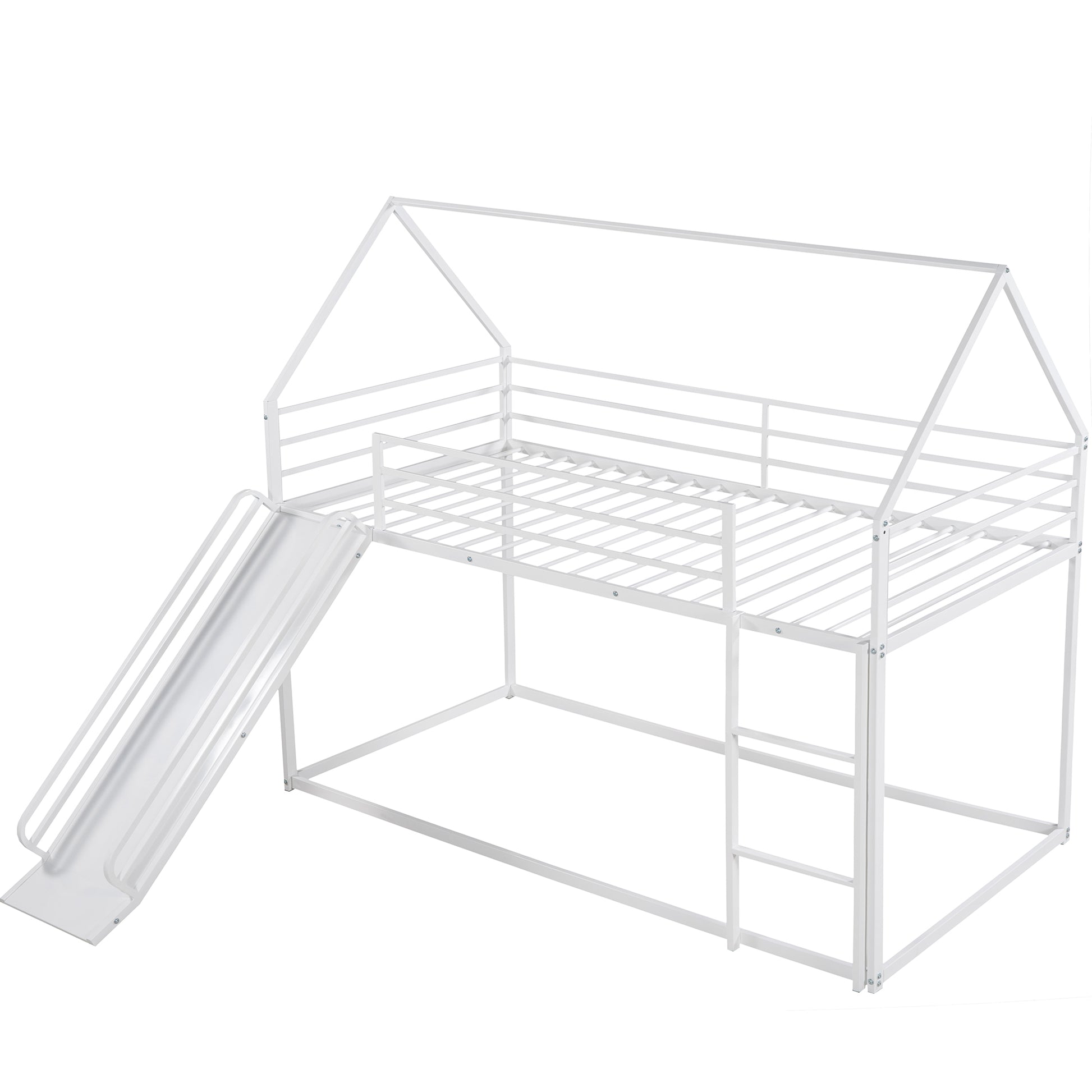 Twin over Twin House Bunk Bed with Ladder and Slide,White image 9