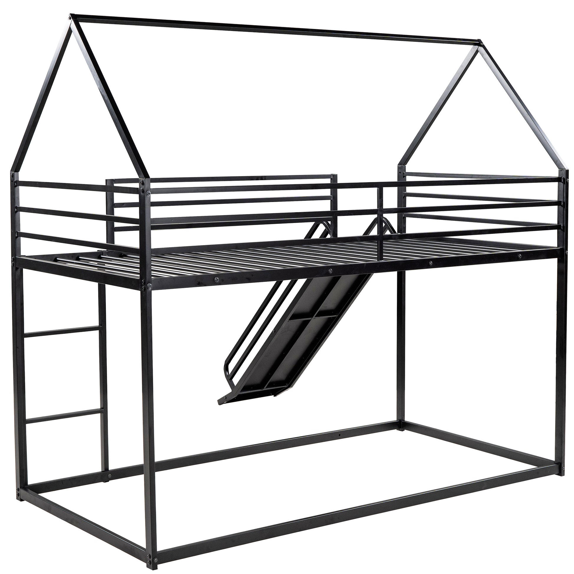 Twin over Twin House Bunk Bed with Ladder and Slide,Black image 12