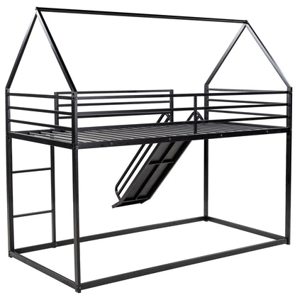 Twin over Twin House Bunk Bed with Ladder and Slide,Black image 12