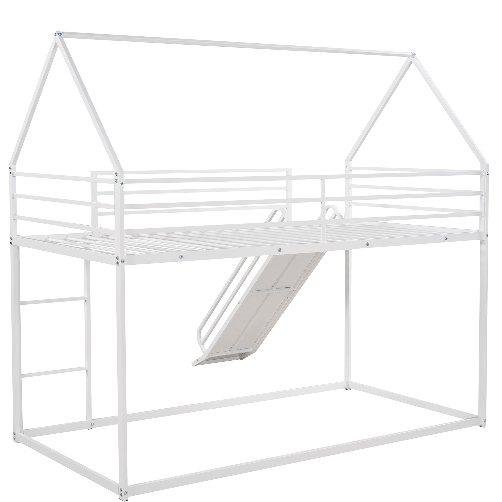 Twin over Twin House Bunk Bed with Ladder and Slide,White image 12
