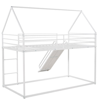 Twin over Twin House Bunk Bed with Ladder and Slide,White image 12