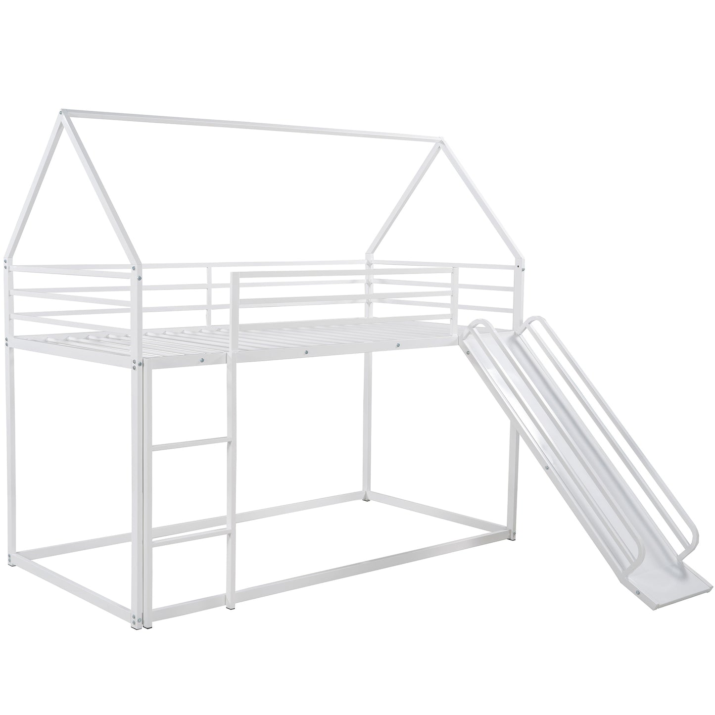 Twin over Twin House Bunk Bed with Ladder and Slide,White image 7