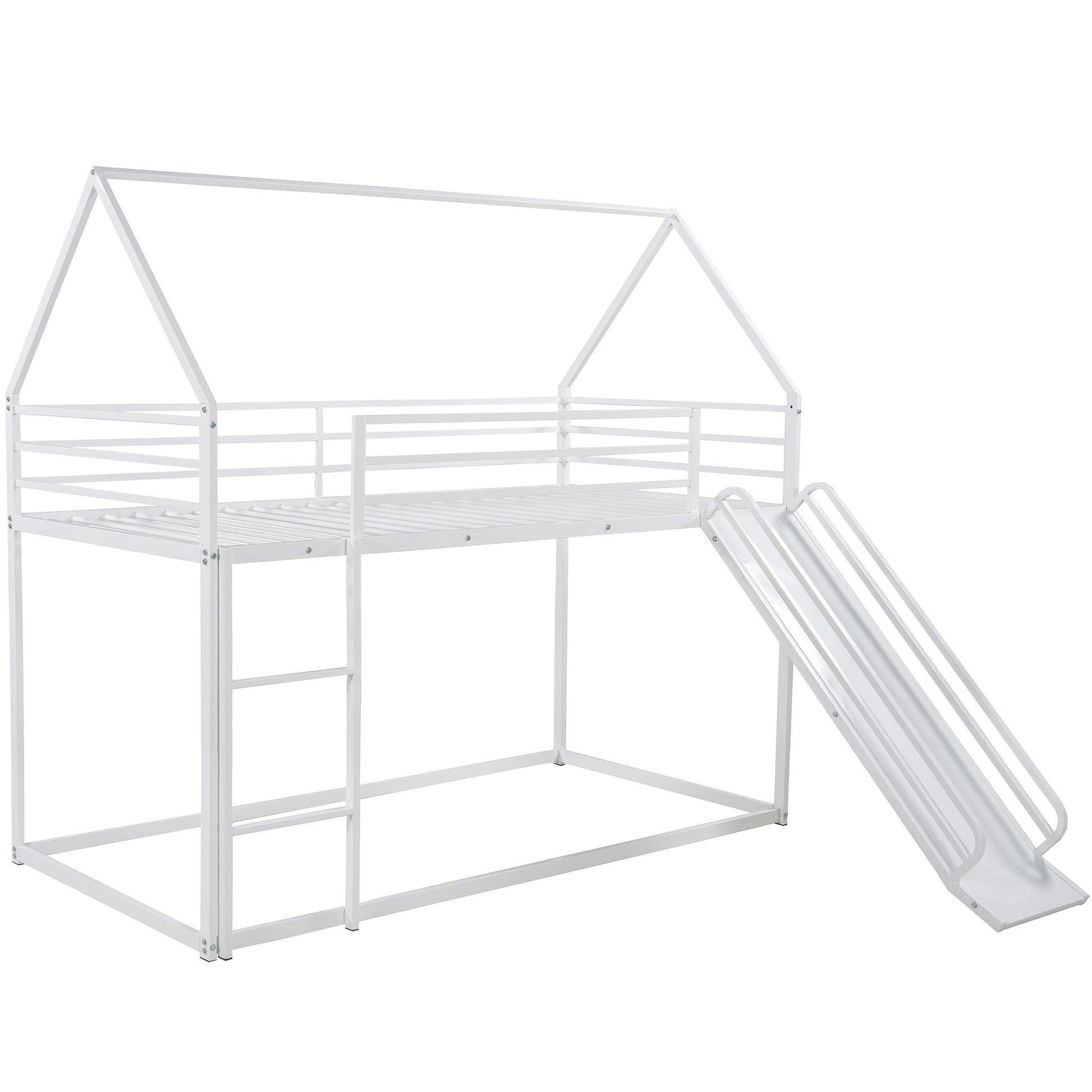 Twin over Twin House Bunk Bed with Ladder and Slide,White image 7