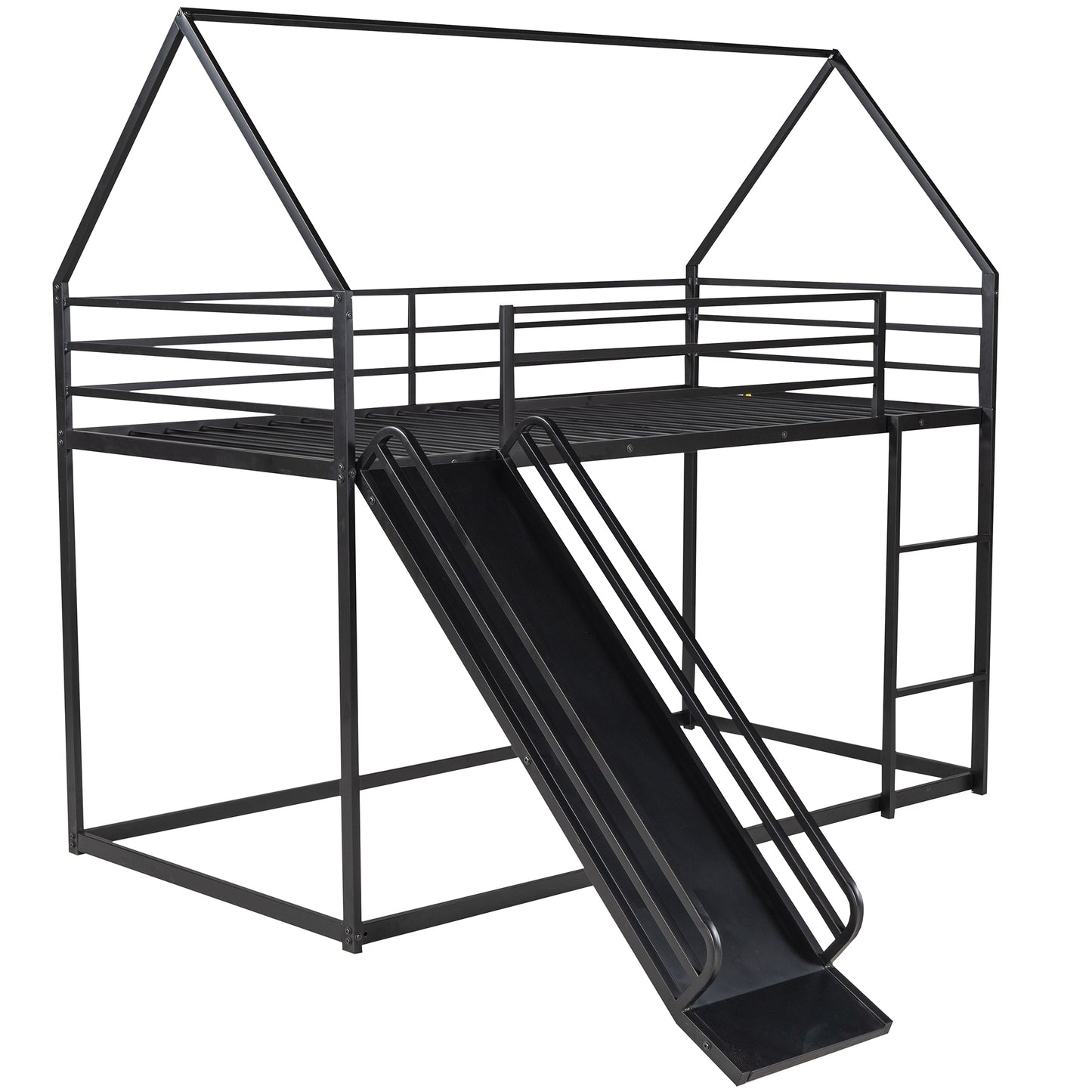 Twin over Twin House Bunk Bed with Ladder and Slide,Black image 10