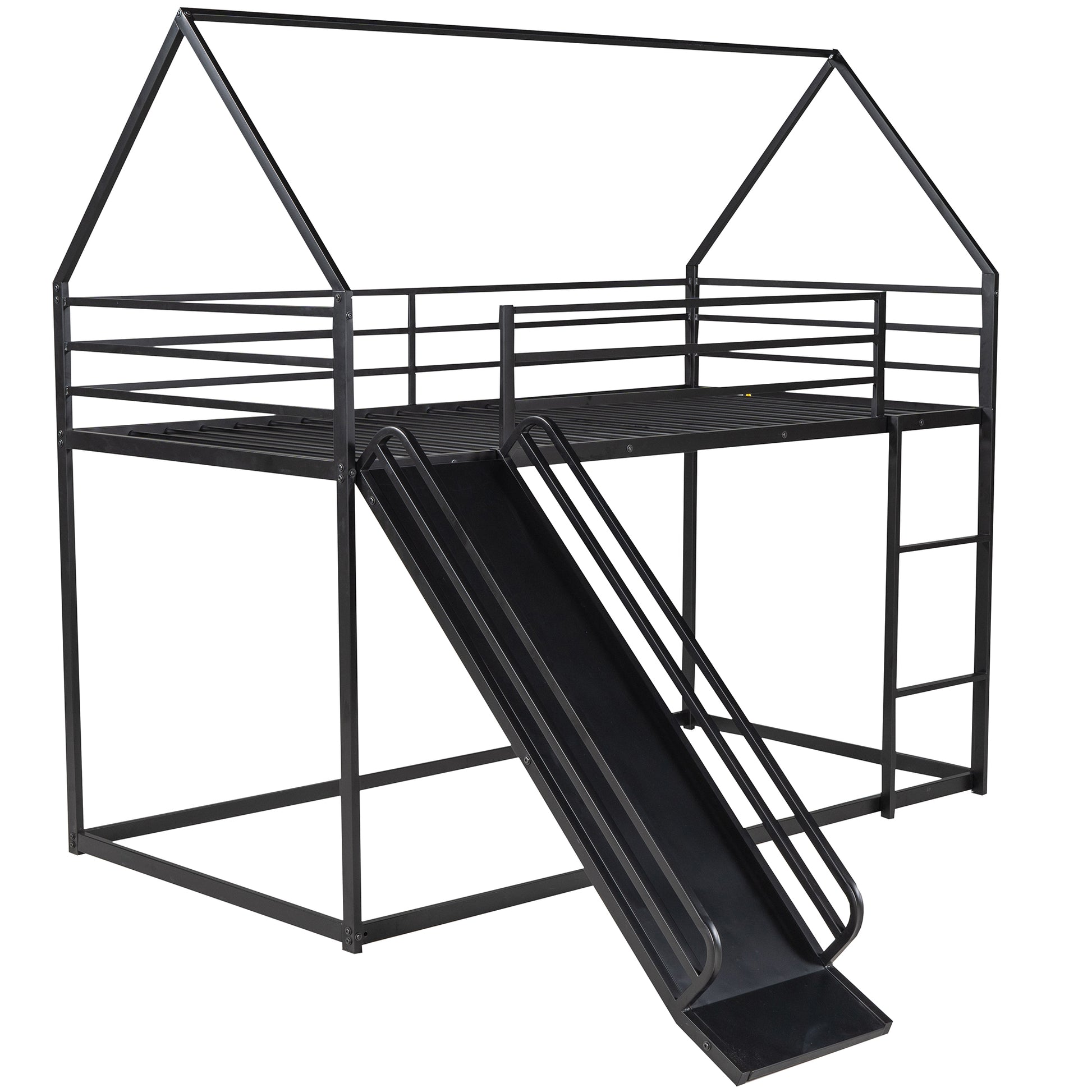Twin over Twin House Bunk Bed with Ladder and Slide,Black image 10